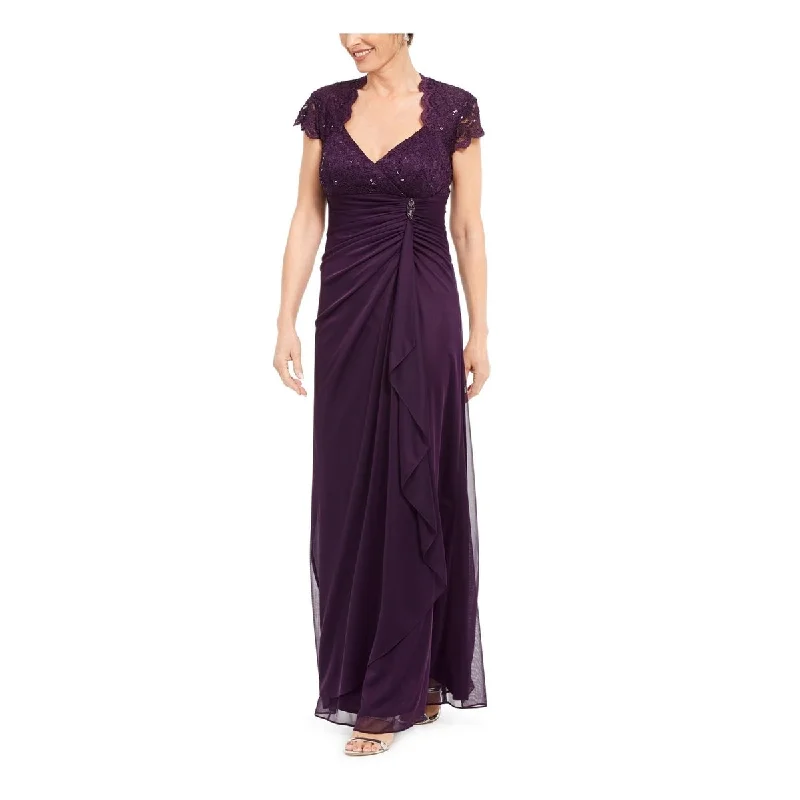 Summer Selection Betsy & Adam Women's Lace Empire-Waist Gown Dark Purple Size 6