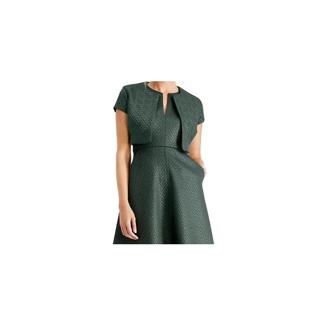 Fashionable And Versatile N Natori Women's Green Textured Zippered Sleeveless V Neck Short Fit + Flare Party Dress Green Size 4
