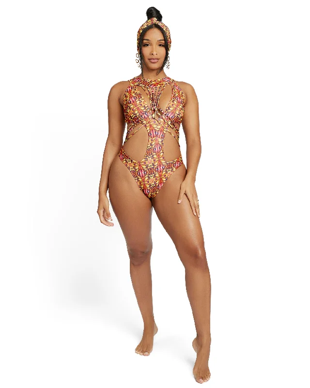 Soft Touch The Akila Red/Yellow Tribal Print Monokini