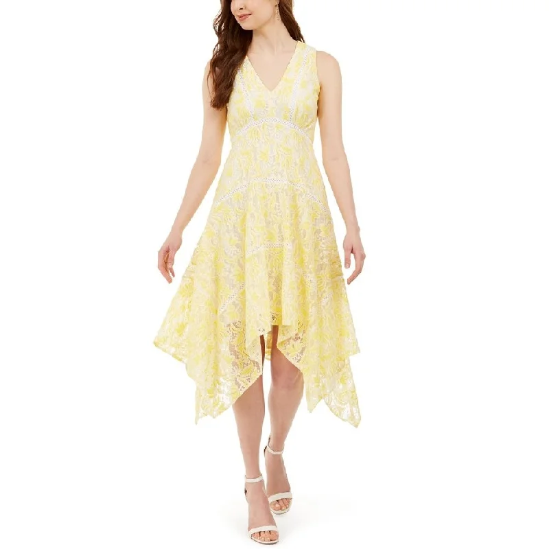 Design Trend Taylor Women's Two-Tone Lace Handkerchief-Hem Dress Yellow Size Medium Regular Design Trend Taylor Women's Two-Tone Lace Handkerchief-Hem Dress Yellow Size Medium Regular