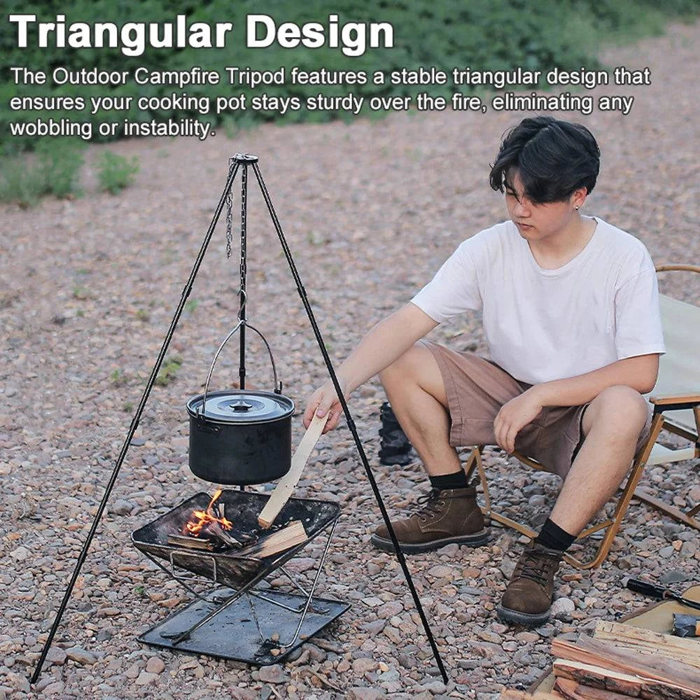 Spring Fashion Detachable Outdoor Campfire Tripod Bonfire Rack Portable Aluminum Alloy Hung Pot Stand Folding Bracket for Camping Picnic BBQ