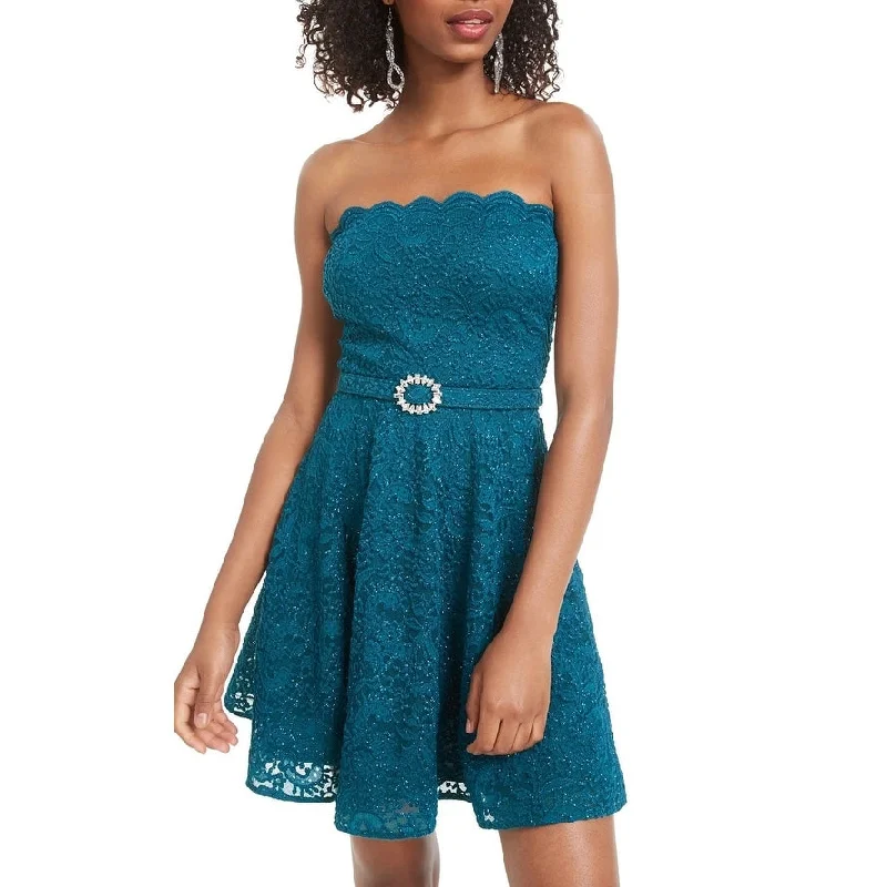 Exquisite Tailoring City Studios Women's Strapless Short Fit Flare Party Dress Blue Size 9 Exquisite Tailoring City Studios Women's Strapless Short Fit Flare Party Dress Blue Size 9