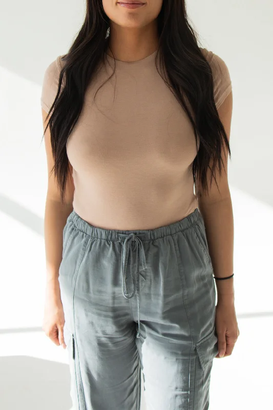 Street Fashion April Short Sleeve Knit Bodysuit | Tan