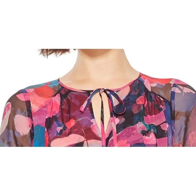 Comfy Chic Parker Women's Marengo Abstract Chiffon Silk Blouson Dress Peony Drea Blue Size 0 Comfy Chic Parker Women's Marengo Abstract Chiffon Silk Blouson Dress Peony Drea Blue Size 0