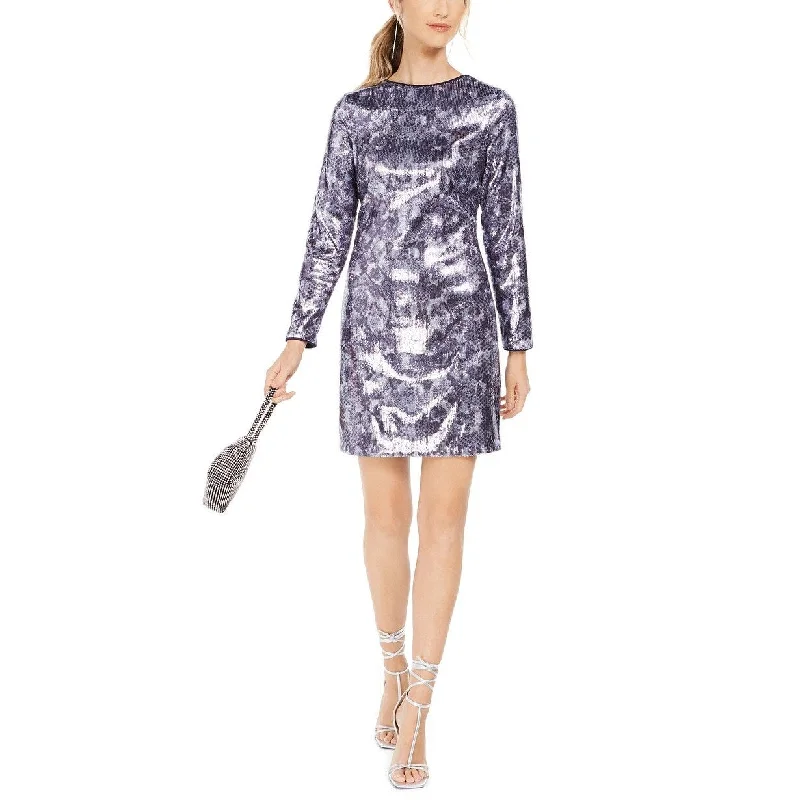 Urban Sense Vince Camuto Women's Sequined Snake-Embossed Shift Dress Blue Size 16