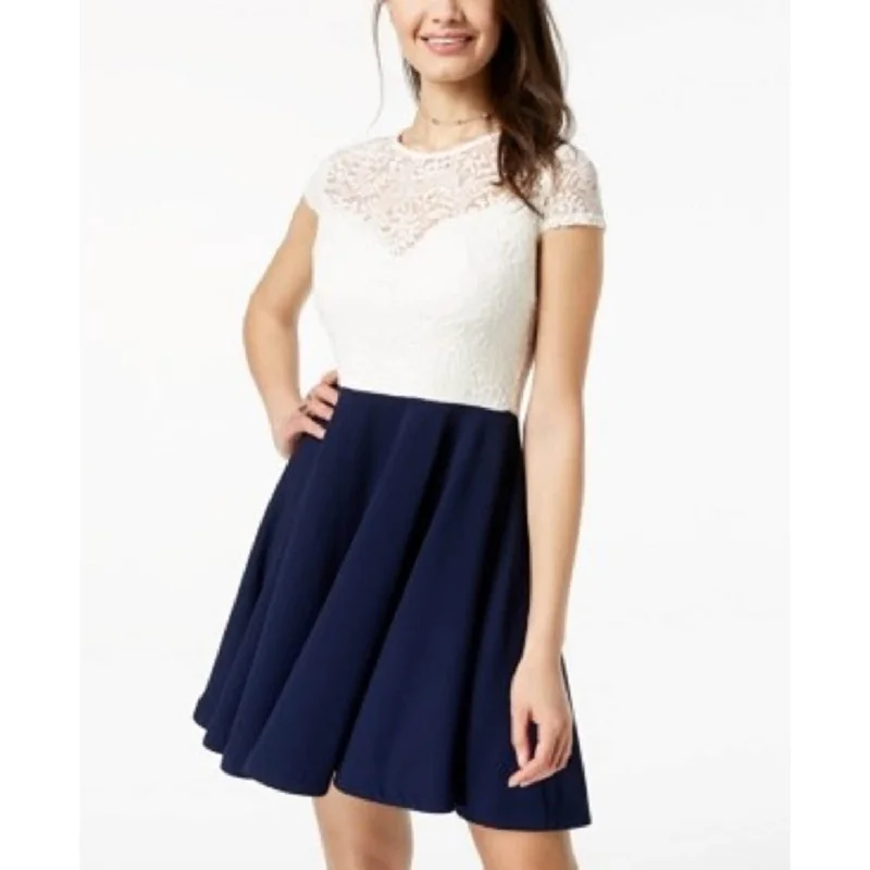 Romantic Data B Darlin Juniors' Bow-Back Colorblocked Dress Navy Size 1/2