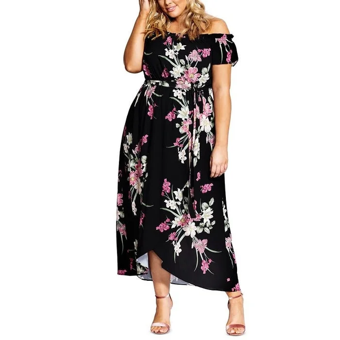 Retro Style City Chic Women's Lady Floral Dress Black Size 24W