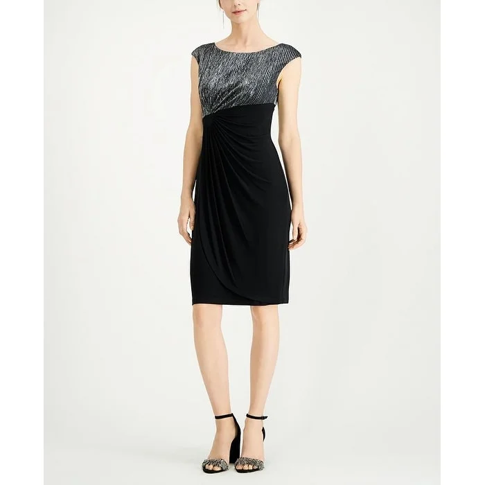 Warm and substantial Connected Women's Metallic Faux Wrap Dress Grey Size 14