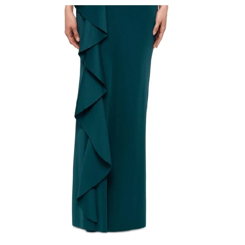 Modern City XSCAPE Women's Ruffled Scuba Short Sleeve Gown Green Size 14