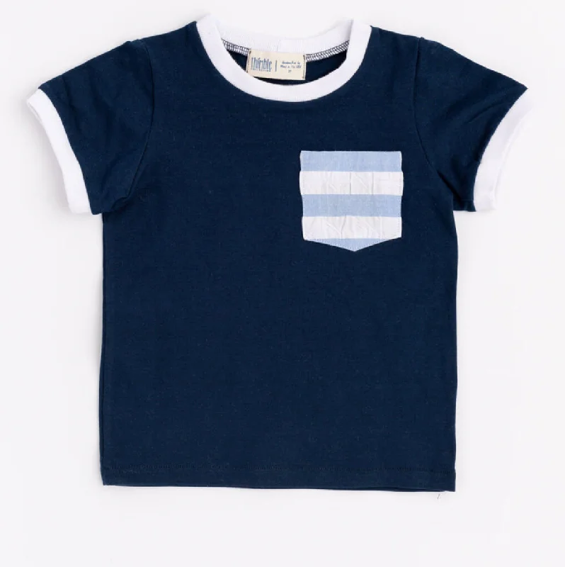 Basic Comfort Thimble Ringer Pocket Tee in Navy Harbor