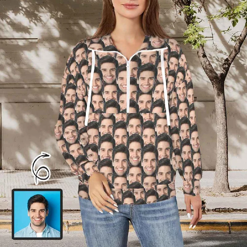 Trends Custom Face Seamless Women's Lapel Half Zip Pullover Drawstring Sweatshirts Fashion Outfits Trends Custom Face Seamless Women's Lapel Half Zip Pullover Drawstring Sweatshirts Fashion Outfits