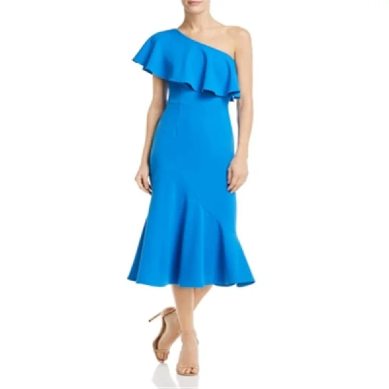 Exquisite Embroidery Aqua Women's One Shoulder Ruffled Dress Blue