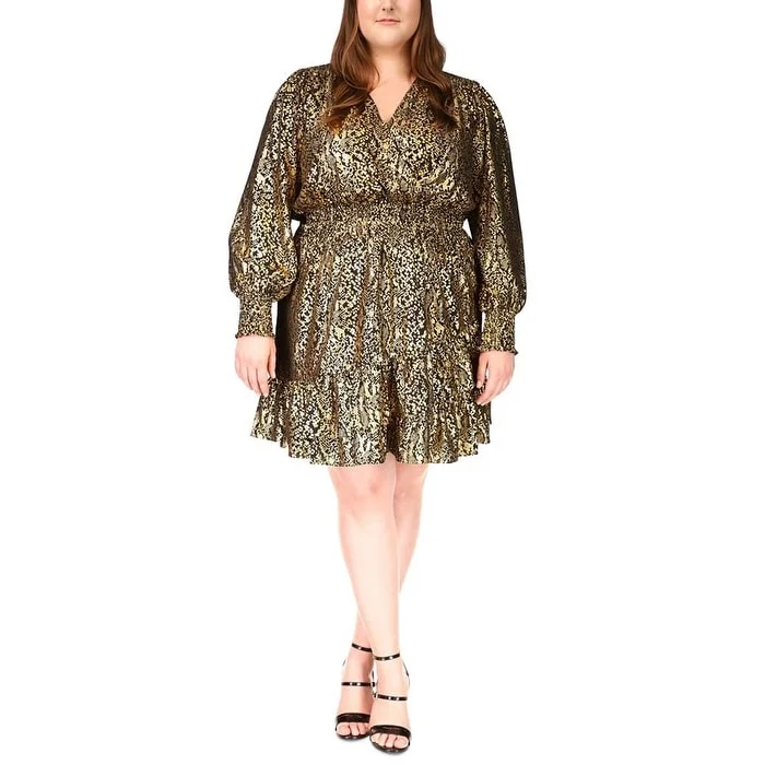Urban Style Michael Kors Women's Printed Julia Foil Dress Black Size 0X