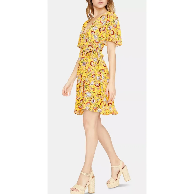 Urban Comfort Sanctuary Women's Sassy Floral Ruffled Wrap Dress Yellow Size 6