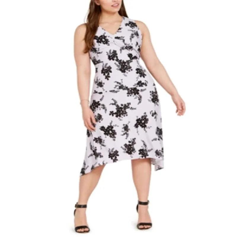 Creative Prints Michael Kors Women's Ruched Handkerchief Hem MIDI Dress Purple Size 3X Creative Prints Michael Kors Women's Ruched Handkerchief Hem MIDI Dress Purple Size 3X