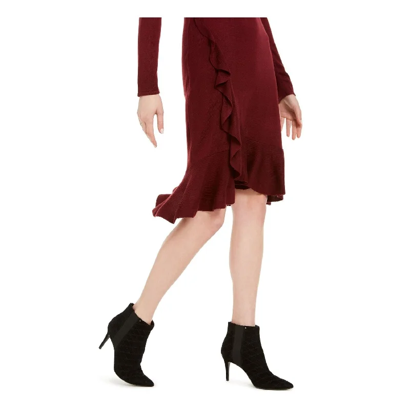 Soft Fashion Calvin Klein Women's Long Sleeve Jewel Neck Midi Hi Lo Dress Maroon Size Large Soft Fashion Calvin Klein Women's Long Sleeve Jewel Neck Midi Hi Lo Dress Maroon Size Large