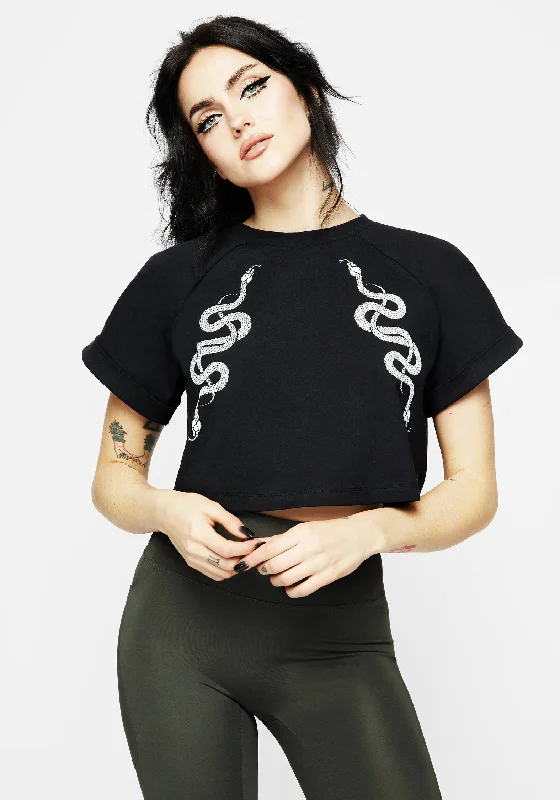 Breathable Design Venin Snake Athleisure Boxy Crop T-Shirt