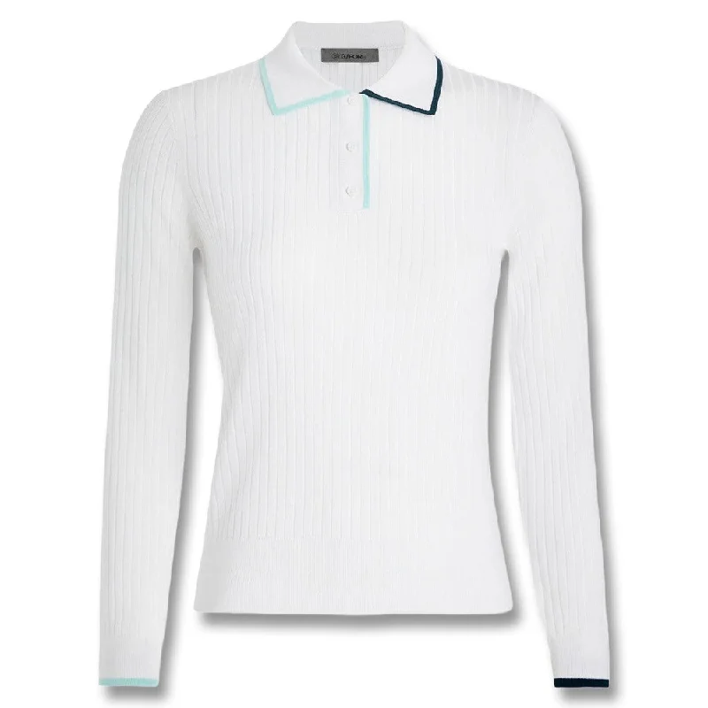 Retro Design Gfore Cotton Blend Longsleeve Knit Golf Polo Snow - FA24 Women