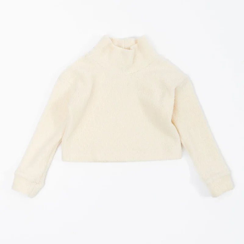Lively And Youthful Thimble Funnel Cropped Sweatshirt in Cream Sherpa