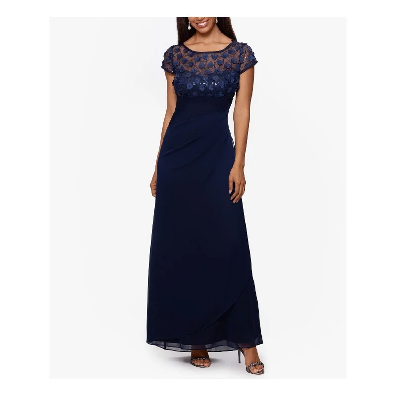Fresh And Simple XSCAPE Women's Flower Embellished Gown Blue Size 4Petite - 4P
