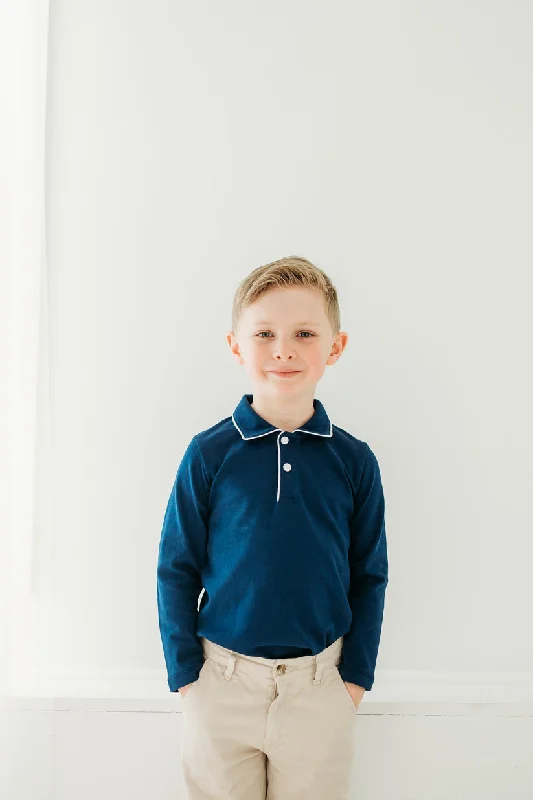 Luxury Customization Maddie & Connor Piped Polo in Navy