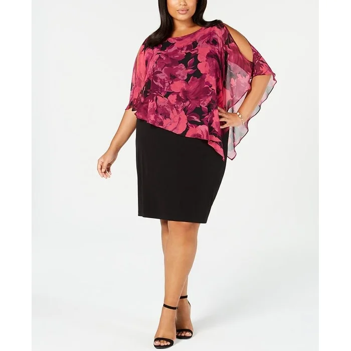 Personal Design Connected Apparel Petal Sleeve Knee Length Dress Red Size 14