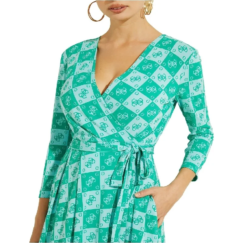 Street Show-off Style Guess Women's Christin Printed Wrap Midi Dress Green Size Small Street Show-off Style Guess Women's Christin Printed Wrap Midi Dress Green Size Small