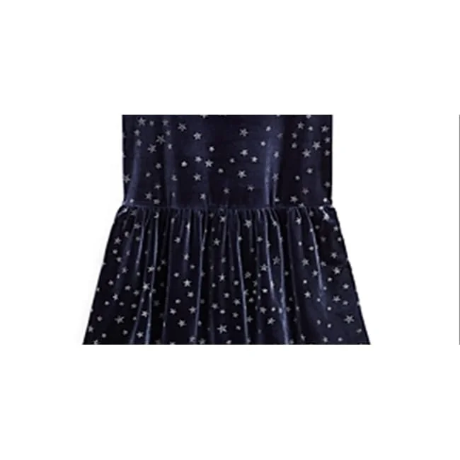 Soft Looks Aqua Girls' Star Print Velvet Dress Big Kid Navy Size Small