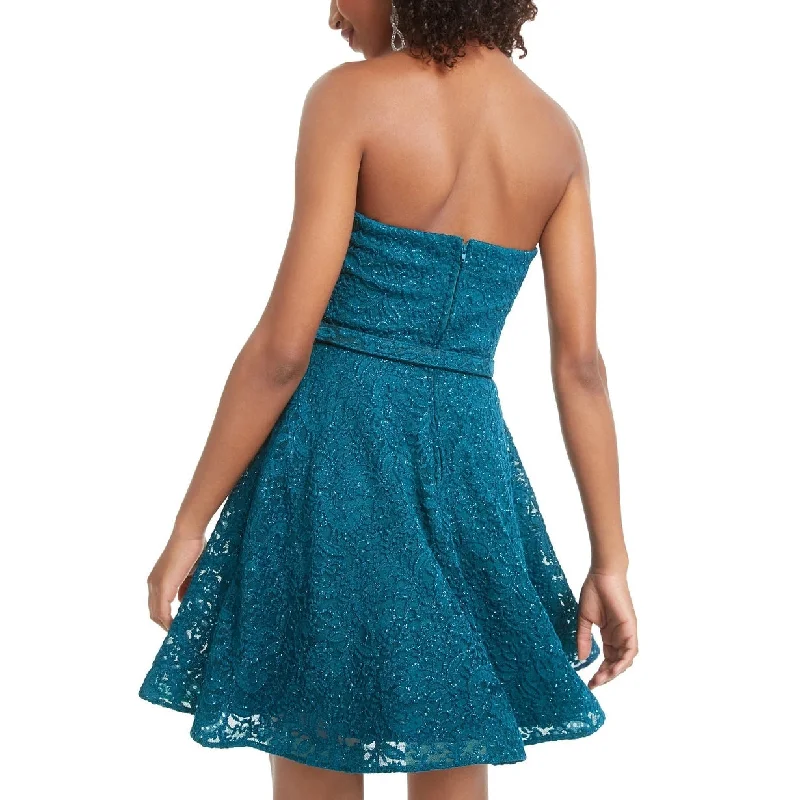 Sporty Elegance City Studios Junior's Strapless Lace A Line Dress Turq/Aqua Size 1