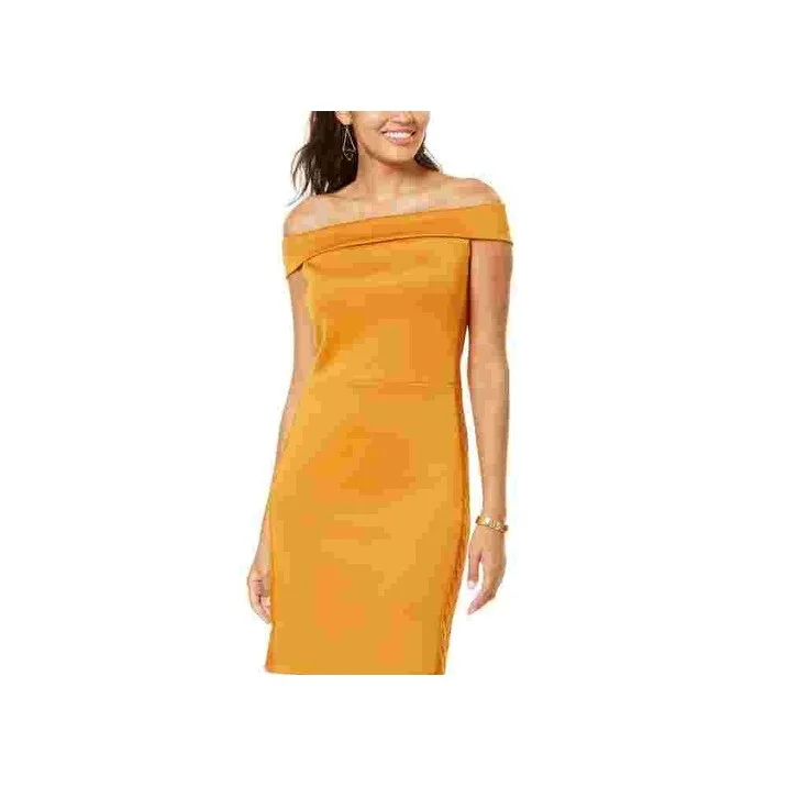 Exclusive Customization Thalia Sodi Women's Mesh-Trim Off-The-Shoulder Dress Gold Size Extra Small Exclusive Customization Thalia Sodi Women's Mesh-Trim Off-The-Shoulder Dress Gold Size Extra Small