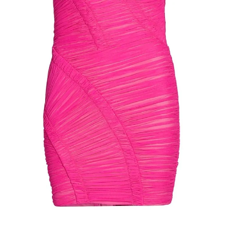 European Plan Herve Leger Women's Ruched Asymmetric Sleeveless Mini Dress Pink Size X-Small European Plan Herve Leger Women's Ruched Asymmetric Sleeveless Mini Dress Pink Size X-Small