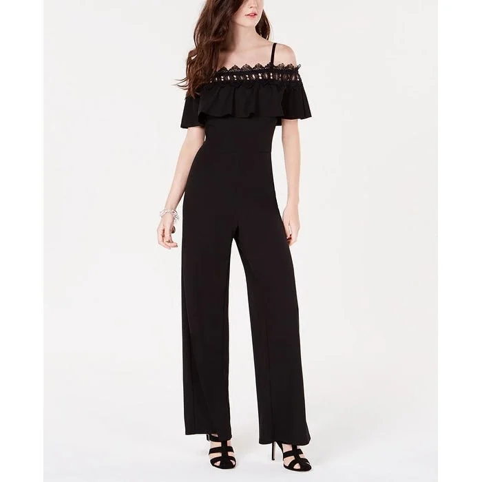 Urban Design Sense BCX Women's Lace Trim Off the Shoulder Jumpsuit Black Size 15