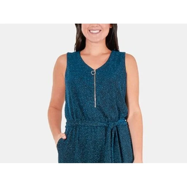 Printed pattern Ny Collection Women's Glitter Zipper Front Sash Jumpsuit Blue Size Petite Medium Printed pattern Ny Collection Women's Glitter Zipper Front Sash Jumpsuit Blue Size Petite Medium
