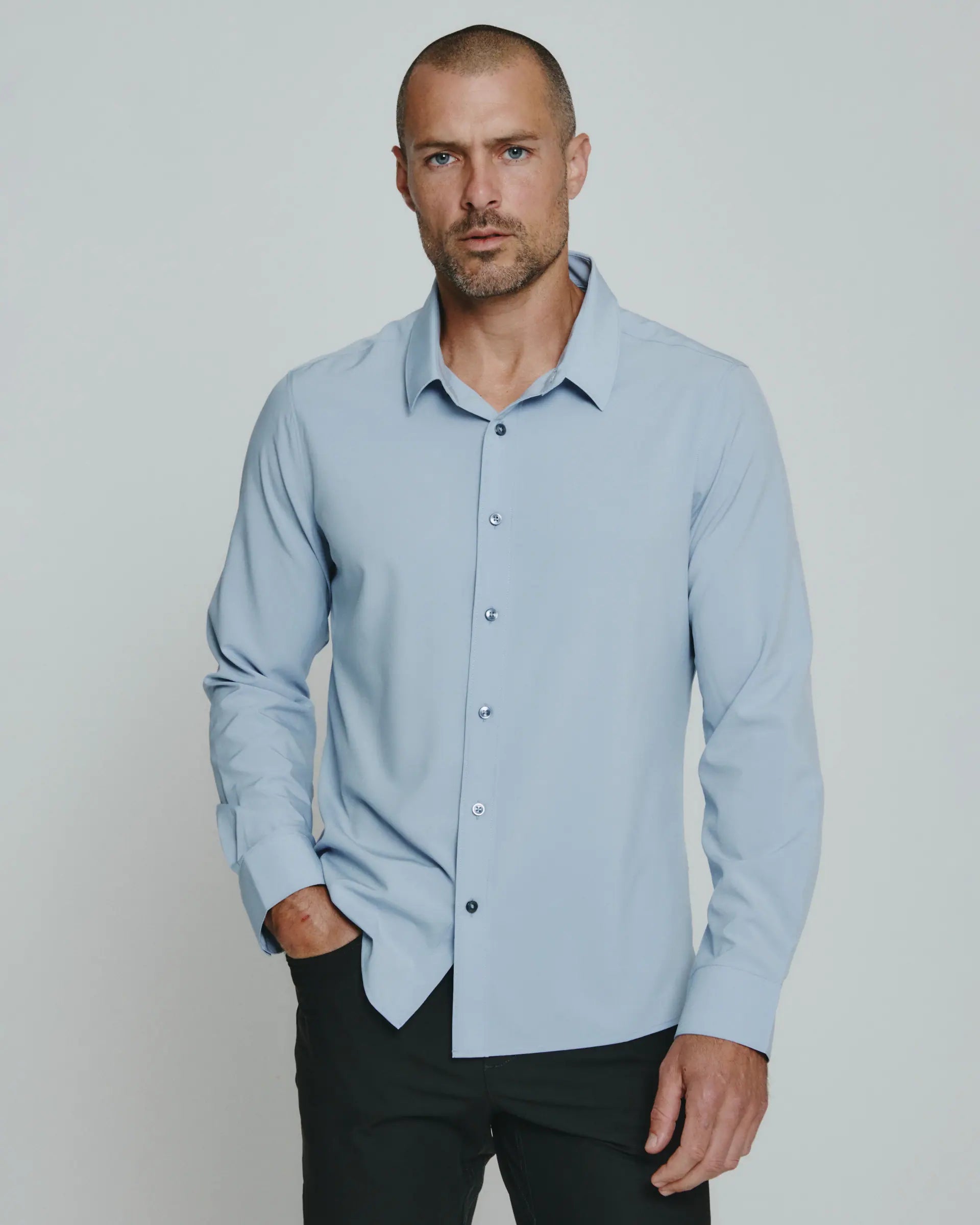 Hooded design Liberty Long Sleeve Shirt | Dusty Blue