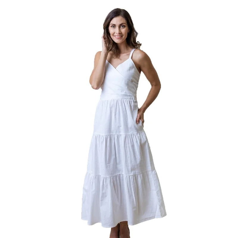 Energy Plan Hope & Henry Women's Tiered Wrap Dress White Size 8