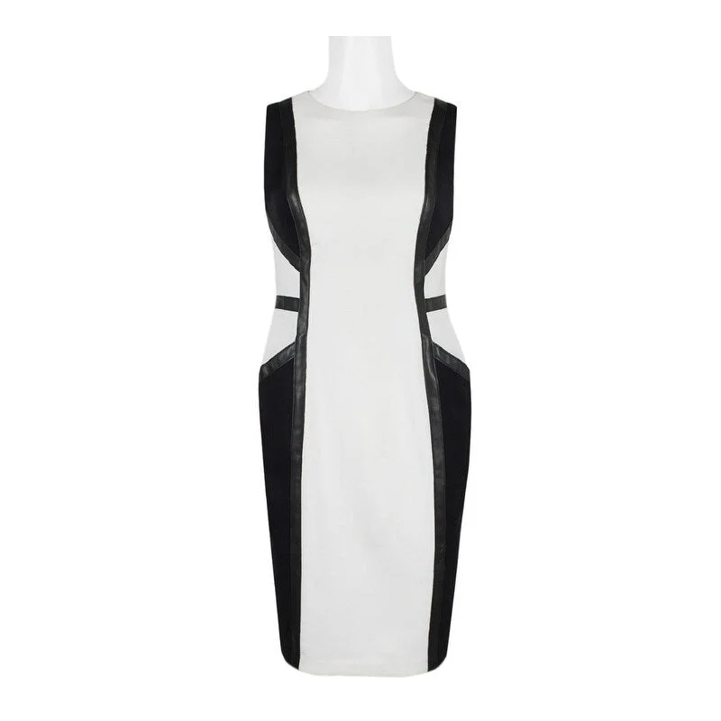 Elegant Series Taylor Women's Crew Neck Sleeveless Banded Zipper Back Pockets Crepe Panel Dress White Size 6 Elegant Series Taylor Women's Crew Neck Sleeveless Banded Zipper Back Pockets Crepe Panel Dress White Size 6