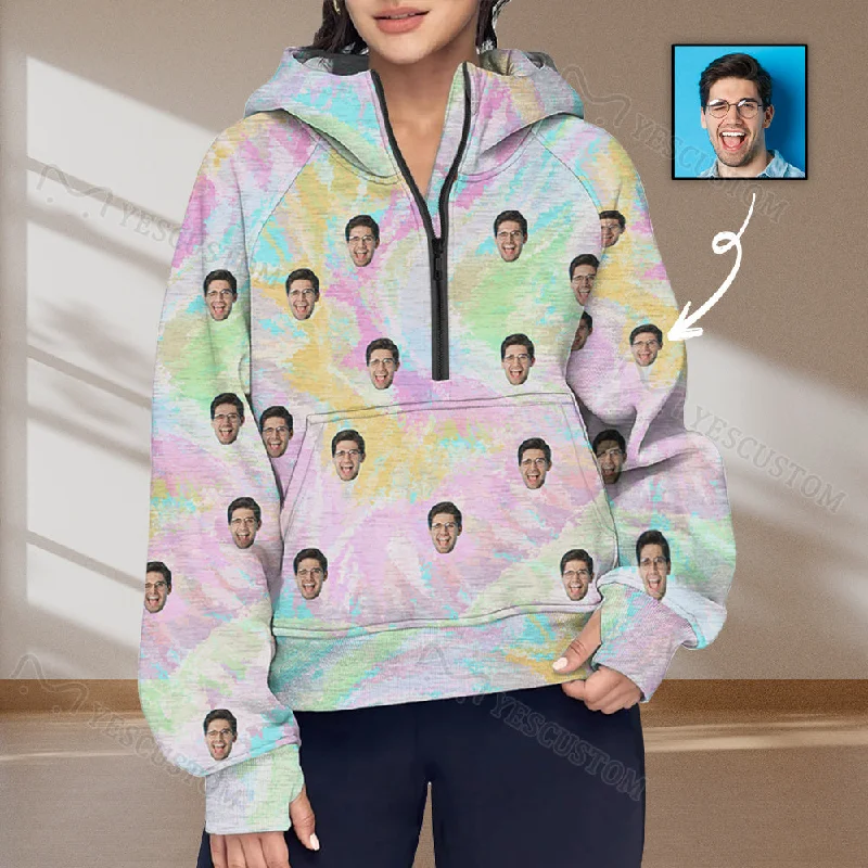 Dynamic Fashion Women's Half Zip Cropped Hoodies Custom Face Colorful Fleece Athletic Pullover Hoodies with Pockets Thumb Hole