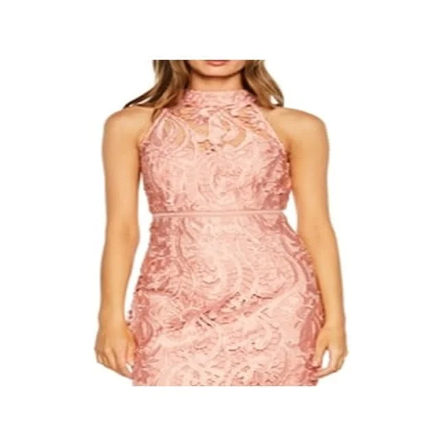 Practical Style Bardot Women's Lace Sleeveless Halter Midi Cocktail Sheath Dress Pink Size Small Practical Style Bardot Women's Lace Sleeveless Halter Midi Cocktail Sheath Dress Pink Size Small