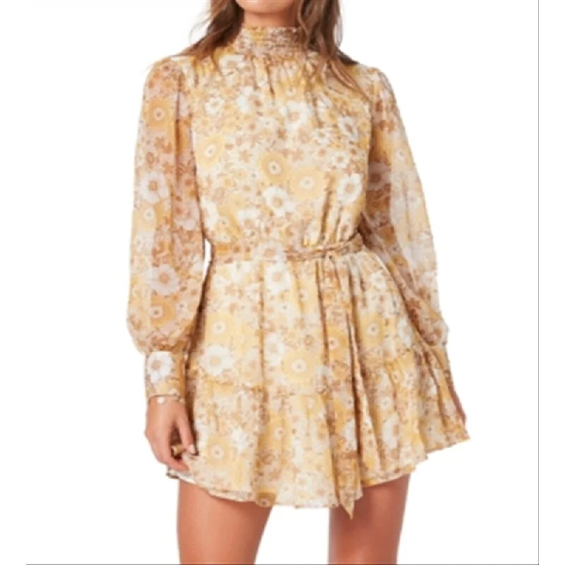 Street Vertical And Horizontal Design Minkpink Women's Dacey Smocked Neck Mini Dress Yellow Size Small Street Vertical And Horizontal Design Minkpink Women's Dacey Smocked Neck Mini Dress Yellow Size Small