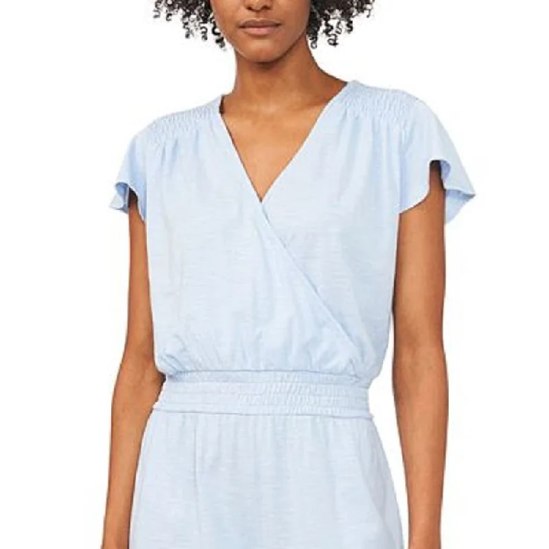 Chic Lounge Riley&Rae Women's Stretch Pocketed Smocked Flutter Sleeve Surplice Neckline Romper Blue Size X-Small Chic Lounge Riley&Rae Women's Stretch Pocketed Smocked Flutter Sleeve Surplice Neckline Romper Blue Size X-Small