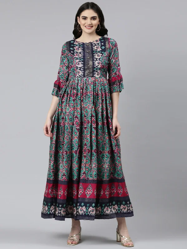 Fashion Must-have Neeru's Green Straight Casual Printed Dress