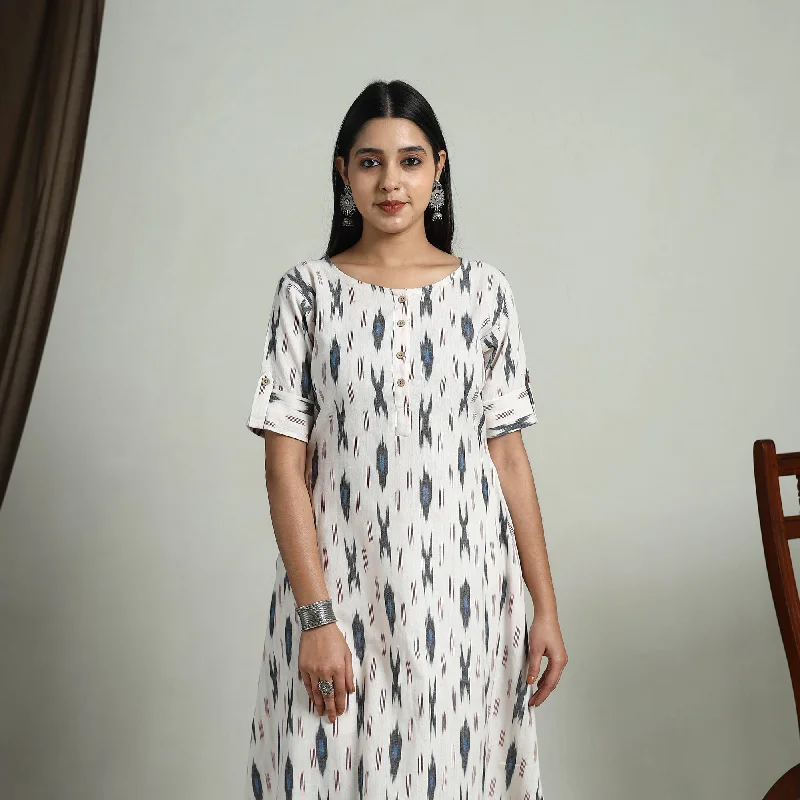 Integrated Design White - Flared Cotton Short Pochampally Ikat Dress 10