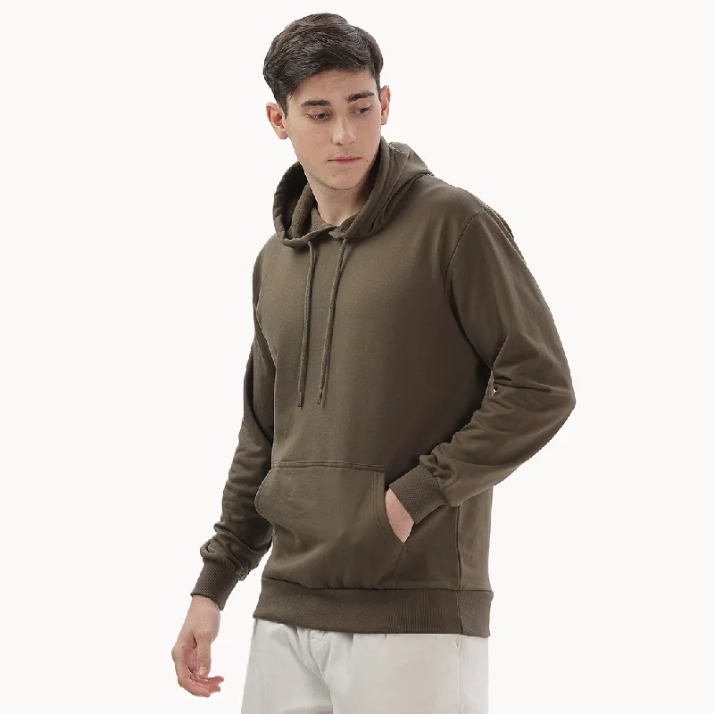 Sports suit style Olive Green Hoodie - Fully Solid