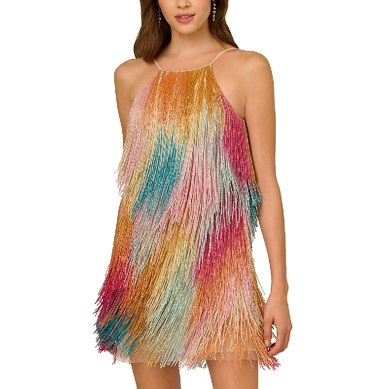 Sports Trend Liv Foster Womens Beaded Mesh Cocktail And Party Dress