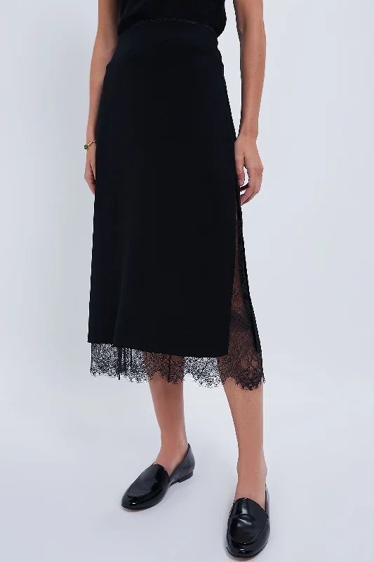 Eye-catching Personality Black Lace Paneled Straight Skirt
