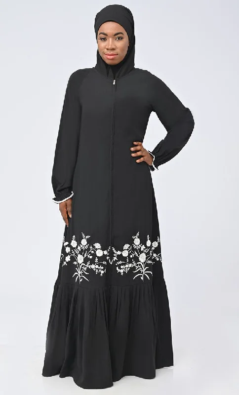 Advanced Customization Modest Arabic Inida White Embroidered Abaya With Pockets
