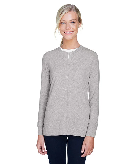 Knowledge And Elegance DP181W - Devon & Jones Ladies Perfect Fit™ Ribbon Cardigan | Grey Heather Knowledge And Elegance DP181W - Devon & Jones Ladies Perfect Fit™ Ribbon Cardigan | Grey Heather