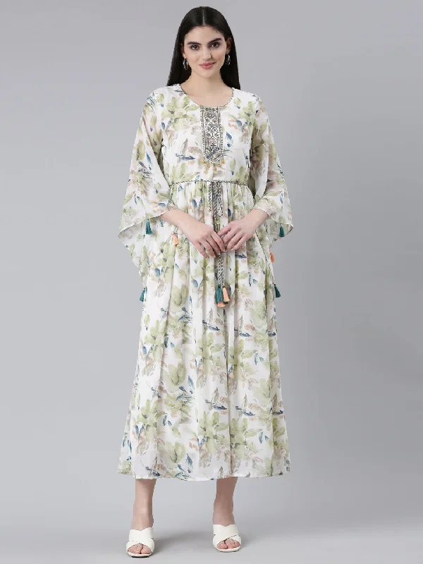 Fresh And Simple Neeru's Green Straight Casual Printed Dress