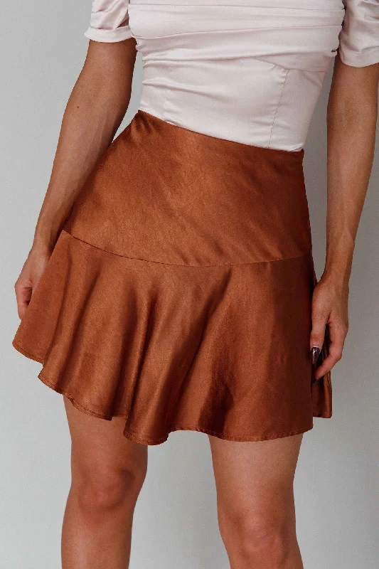Feminine Charm Gwyneth Flounce Mini Skirt Chocolate