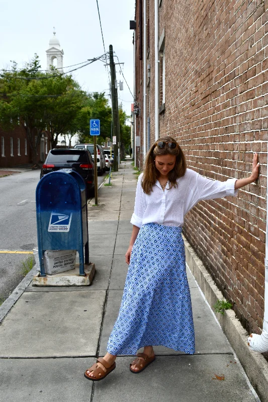 Exquisite Fabrics Hanley Midi Skirt Blue Diamond